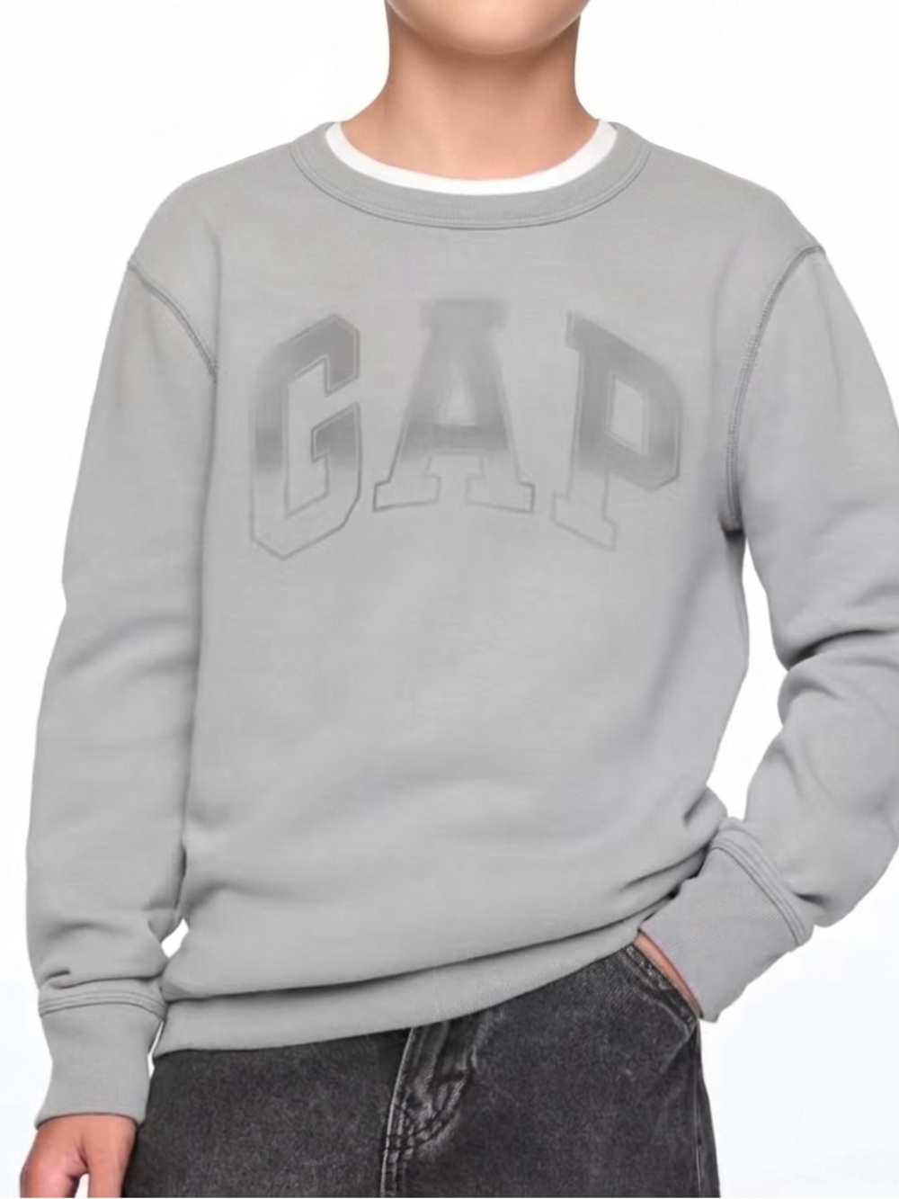 Gap Kids Boys Large 10 Sweatshirt Grey Crewneck Monochromatic Logo Pullover NWT